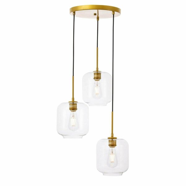 Cling Collier 3 Light Brass & Clear Glass Pendant CL2571173